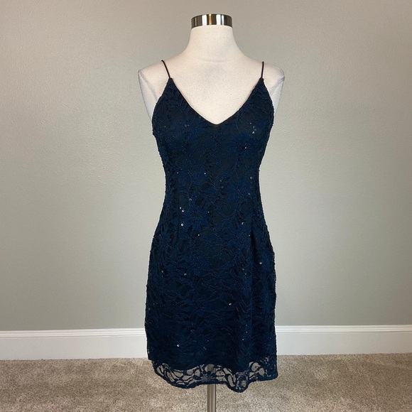 Elegant Navy Blue Lace Dress